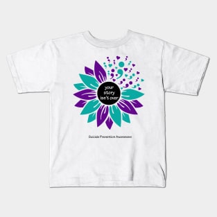 Suicide prevention: semicolon sunflower, black type Kids T-Shirt